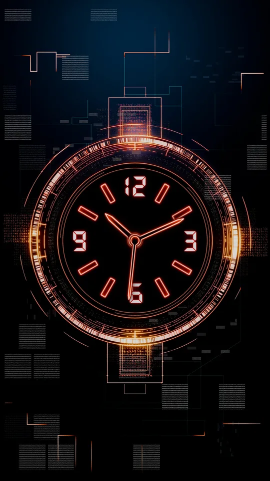 Th&egrave;me FUI One - Horloge anim&eacute;e sur &eacute;cran vertical 9:16