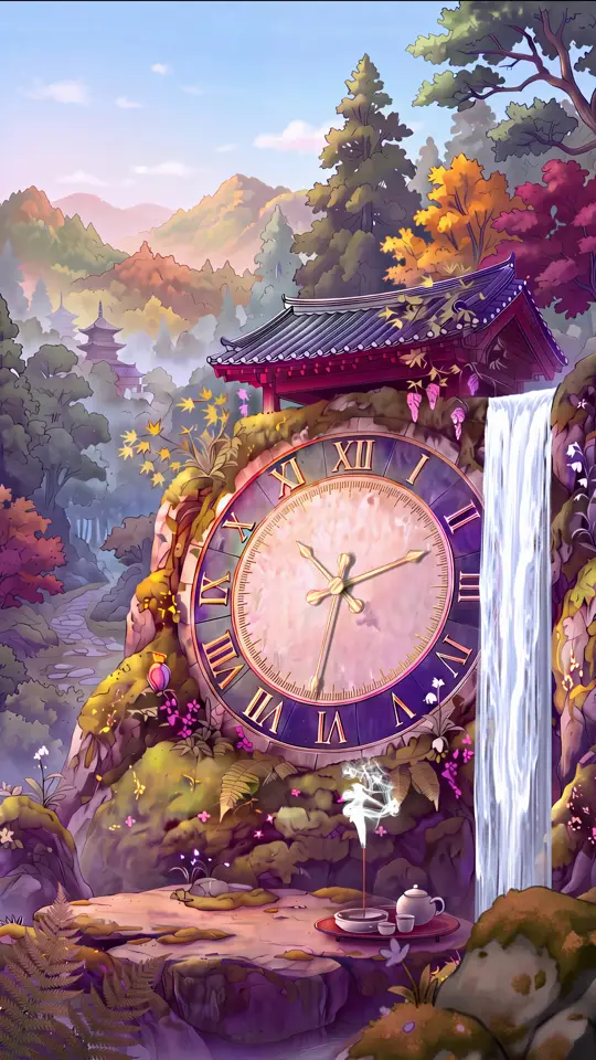 Th&egrave;me Pagode - Horloge anim&eacute;e sur &eacute;cran vertical 9:16
