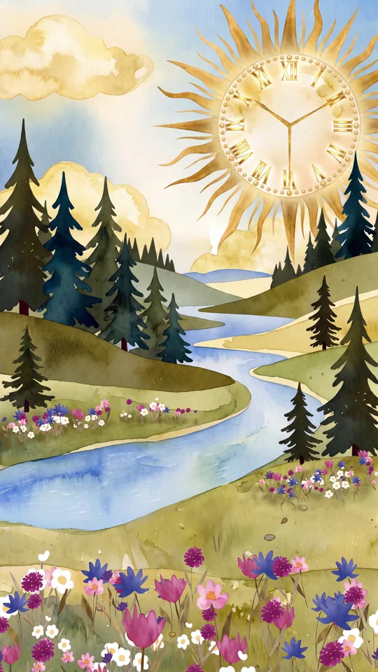 Th&egrave;me Rive du Soleil - Horloge anim&eacute;e sur &eacute;cran vertical 9:16