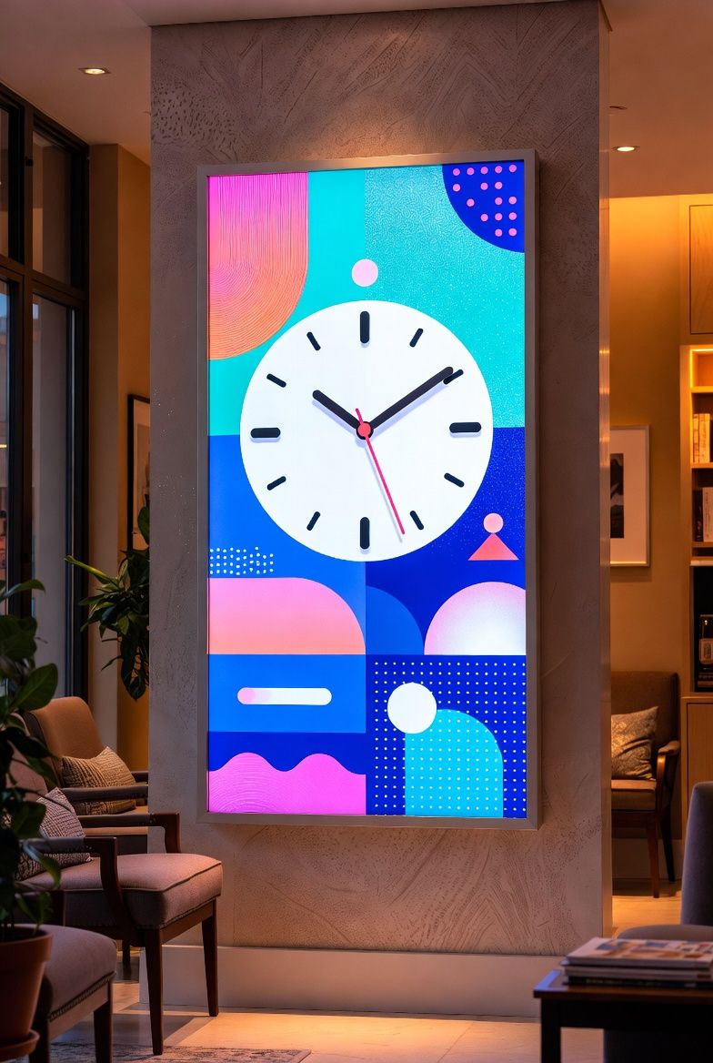 &Eacute;cran encastr&eacute; avec horloge pop art dans un h&ocirc;tel