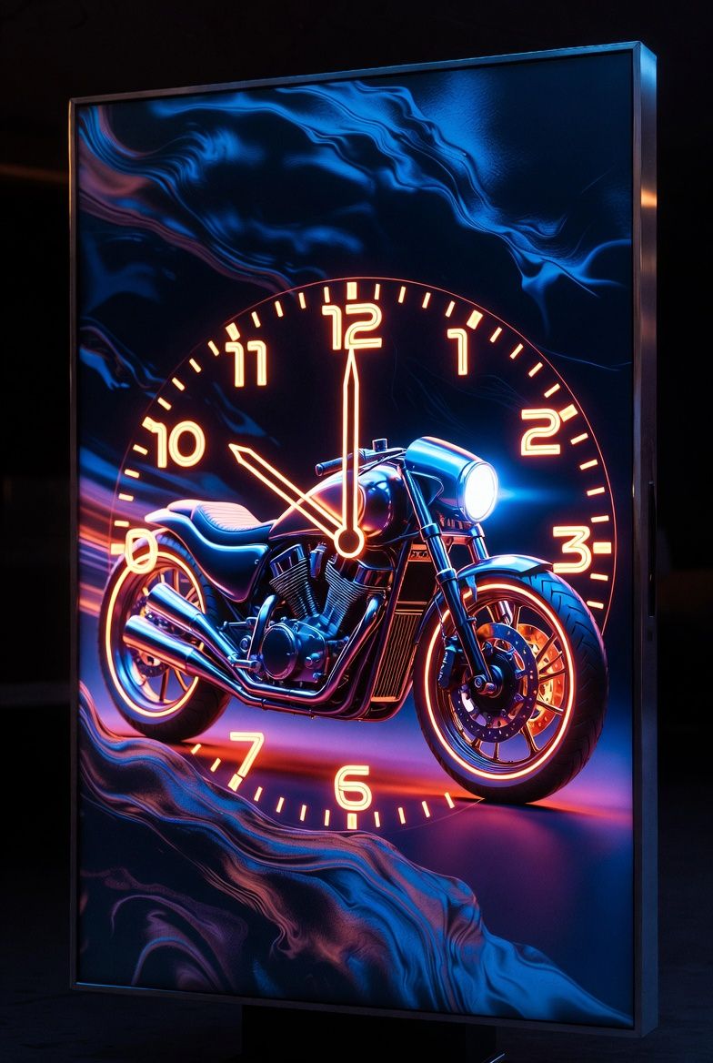 Th&egrave;me moto n&eacute;on sur &eacute;cran vertical encadr&eacute;