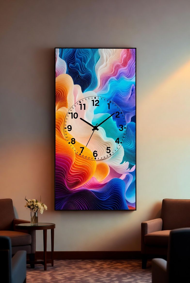 &Eacute;cran mural avec horloge vagues dans une salle d'attente