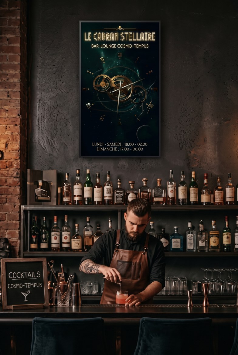 Th&egrave;me Gravity sur &eacute;cran vertical dans un bar lounge