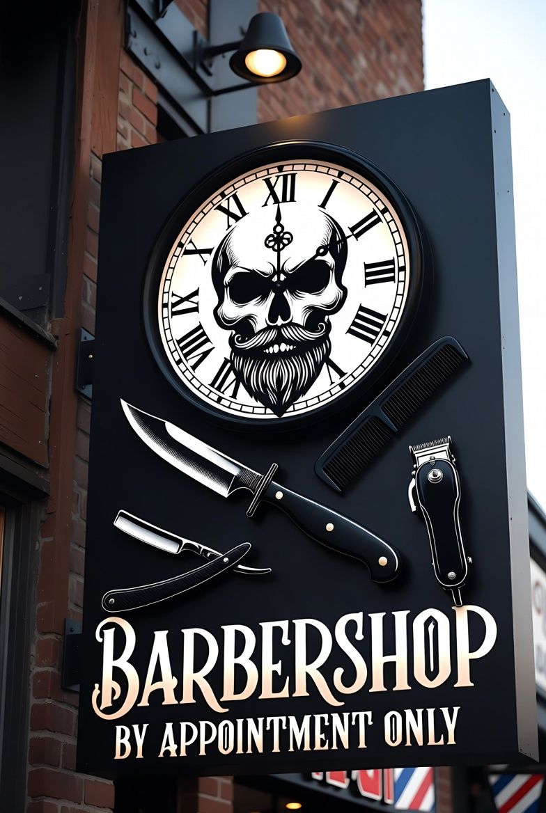 Th&egrave;me Barbershop - Horloge enseigne commerce