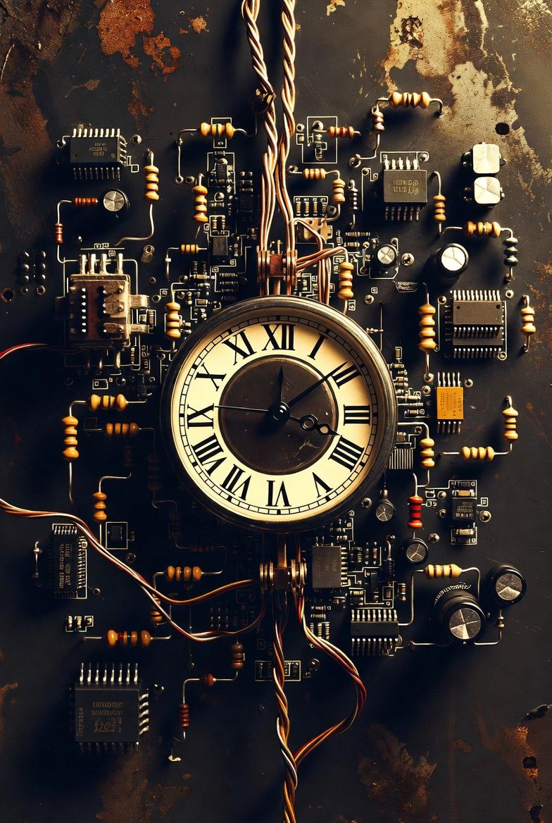 Th&egrave;me Circuit Vintage - Horloge tech r&eacute;tro