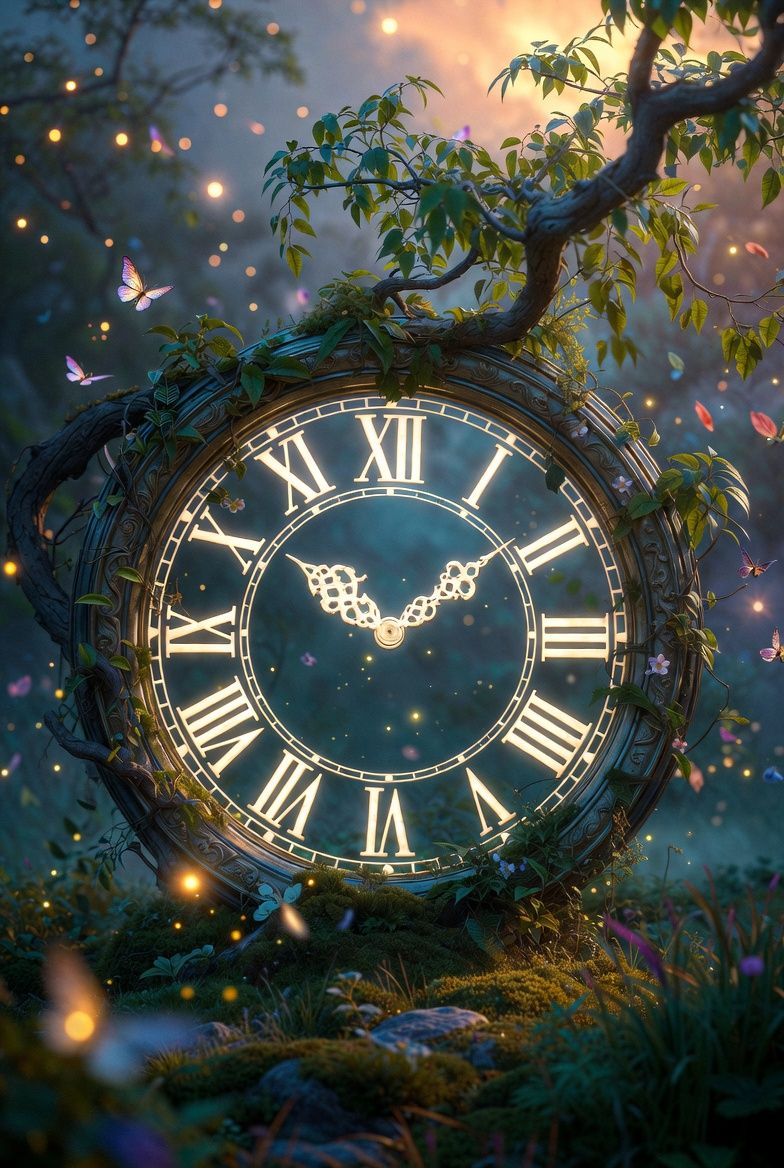 Th&egrave;me Jardin Enchant&eacute; - Horloge papillons et lucioles